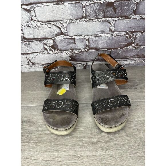 Flexus Spring Step Anatomic Black Leather Rhinestone Strap Sandals Women Sz 10M - Picture 2 of 16